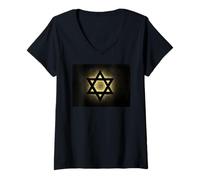 Mujer Obra de arte de la estrella de David, diseño de símbolo judío Camiseta Cuello V
