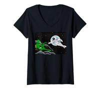 Mujer Obra de Arte del Tema Espacial con Escena de Astronauta alienígena y Flotante Camiseta Cuello V