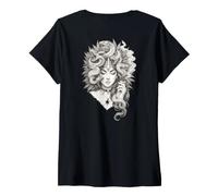 Mujer Obra de Arte Fantasía Oscura con Medusa y Serpientes Camiseta Cuello V