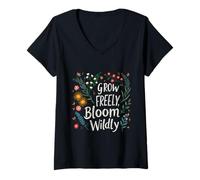 Mujer Obra de Arte Floral tremendamente inspiradora de Grow Freely Bloom Camiseta Cuello V
