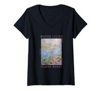 Mujer Obra de Arte icónica de Pintura Floral de nenúfares de Claude Monet Camiseta Cuello V