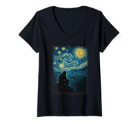 Mujer Obra de Arte Inspirada en la Noche Estrellada de Vincent Van Gogh Big Foot Camiseta Cuello V