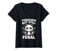 Mujer Obra de Arte Kawaii de Panda gordito perdonado Pero todavía Salvaje Camiseta Cuello V