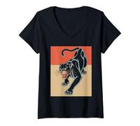 Mujer Obra de Arte Vintage de Pantera Camiseta Cuello V