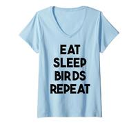 Mujer Observación de Aves Gracioso - Comer Dormir pájaros Repetir Camiseta Cuello V