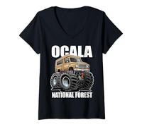 Mujer Ocala National Forest 4x4 Overlanding Truck Diseño de Dibujos Animados Camiseta Cuello V