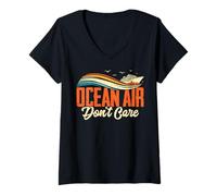 Mujer Ocean Air Don't Care - Divertido Viaje en Crucero Familiar a Juego Camiseta Cuello V