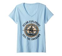 Mujer Ocean Explorers Navegan El Desconocido Capitán Marinero Camiseta Cuello V