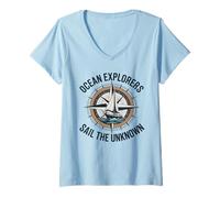 Mujer Ocean Explorers Navegan El Desconocido Capitán Marinero Camiseta Cuello V