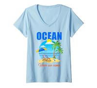 Mujer Ocean Here We Come - Family & Couples Summer Vacation Trip Camiseta Cuello V