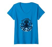 Mujer Ocean Intelligence Octopus Art Vida Marina Camiseta Cuello V, Zafiro, XL