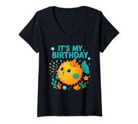 Mujer Ocean Kids Party Celebration It's My Birthday Puffer Fish Camiseta Cuello V