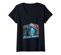 Mujer Ocean Portal Cámara Visión Mundial Subacuática Camiseta Cuello V
