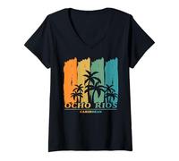 Mujer Ocho Rios Jamaica Caribe Palmeras Playa Descanso Souvenir Camiseta Cuello V