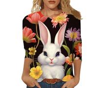 Mujer Ocio Moda Primavera/Verano Cómodo Pascua Extraño Tema Estampado Manga 3/4 Cuello Redondo Camiseta Top 3 (White, XXL)