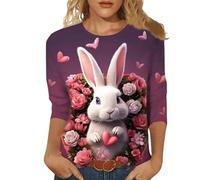 Mujer Ocio Moda Primavera/Verano Cómodo Pascua Extraño Tema Estampado Manga 3/4 Cuello Redondo Camiseta Top 3 (Black, XXL)