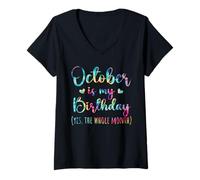 Mujer October is My Birthday Whole Month Hombres Mujeres Niños Tie Dye Camiseta Cuello V
