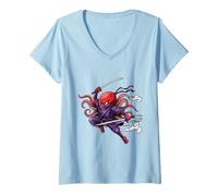 Mujer Octopus Ninja Kawaii Guerrero Japonés Humor Anime Estética Camiseta Cuello V