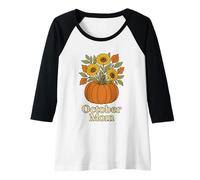 Mujer Octubre Mamá Cosmos Caléndula Caléndula Otoño Cumple Camiseta Manga Raglan