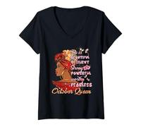 Mujer Octubre Queens Mujer Negra Una Reina Nació En Octubre Camiseta Cuello V