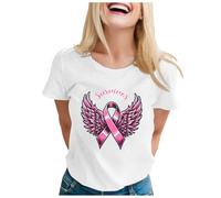 Mujer Octubre Rosa 2025 Mujer Cinta de sensibilización Cáncer de pecho Camiseta con Cuello en V Camiseta Cáncer de mama, 01 blanco., XXX-Large