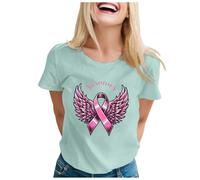 Mujer Octubre Rosa 2025 Mujer Cinta de sensibilización Cáncer de pecho Camiseta con Cuello en V Camiseta Cáncer de mama, 01 Menta Verde, S
