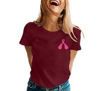 Mujer Octubre Rosa, Debe Luchar Contra El Cáncer de Mama Camiseta con Cuello en V Camiseta Cáncer de Mama, 01 Vino, S