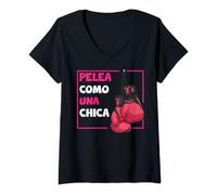 Mujer Octubre Rosa Pelea Como Una Chica El Cancer De Mama Camiseta Cuello V
