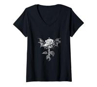 Mujer Oculto Grunge Rosa con Alas De Murciélago Gótico Estética EMO Chica Camiseta Cuello V