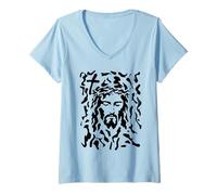 Mujer Oculto Jesús Rostro Ilusión óptica Cristiano Camiseta Cuello V