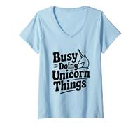 Mujer Ocupado Haciendo Cosas de Unicornios, Lindo Amante de los Unicornios Camiseta Cuello V
