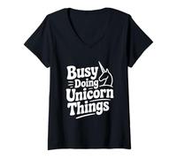 Mujer Ocupado Haciendo Cosas de Unicornios, Lindo Amante de los Unicornios Camiseta Cuello V