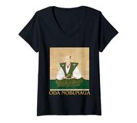 Mujer Oda Nobunaga Guerrero histórico japonés Arte Ukiyo-e Camiseta Cuello V