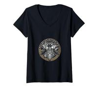 Mujer Odin Allfather Norse Viking God Yggdrasil Ravens Runas Camiseta Cuello V
