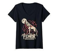 Mujer Odins Fenrir Lobo Mitología nórdica Lobo Aullando Celta Camiseta Cuello V