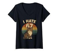 Mujer Odio 67 Meme Gato Divertido Internet Tendencia Humor Brainrot Juventud Camiseta Cuello V