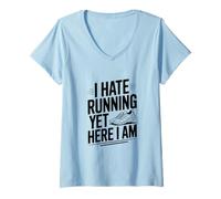 Mujer Odio Correr Pero aquí Estoy Divertido Humor Fitness Camiseta Cuello V