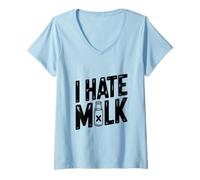 Mujer Odio la Leche Humor Divertido Anti-lácteos Camiseta Cuello V