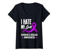 Mujer Odio mis entrañas Concientización sobre la Enfermedad de Crohn del Guerrero de Crohn Camiseta Cuello V