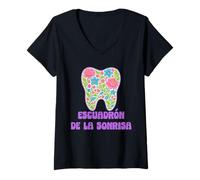 Mujer Odontología divertida dientes dentista escuadrón de la sonrisa Camiseta Cuello V