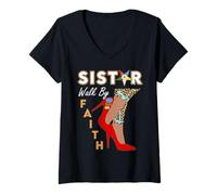 Mujer OES Sistar Leopard Walk by Faith Eastern Star Acción de Gracias Camiseta Cuello V