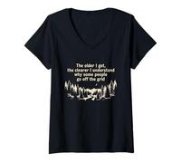 Mujer Off Grid Camping Humor Naturaleza Cita Bosque Montañas Camiseta Cuello V