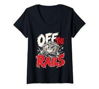 Mujer Off The Rails Divertido Juego de Palabras de Tren Camiseta Cuello V