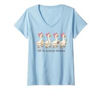 Mujer Off to Actively Monitor Teacher Testing Day Goose Parade Camiseta Cuello V