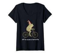 Mujer Off to Cause A Kerfuffle Funny Meme Frog Camiseta Cuello V