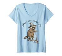 Mujer Off to Cause A Kerfuffle Funny Raccoon Meme Camiseta Cuello V