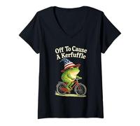 Mujer Off To Cause A Kerfuffle Funny Sarcástico Refranes Ranas Meme Camiseta Cuello V