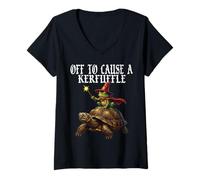 Mujer Off to Cause a Kerfuffle Funny Whimsical Frog Wizard Turtle Camiseta Cuello V