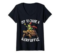 Mujer Off to Cause a Kerfuffle Funny Whimsical Frog Wizard Turtle Camiseta Cuello V