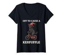 Mujer Off to Cause un lío en el Labrador Retriever Funny Weirdcore Camiseta Cuello V